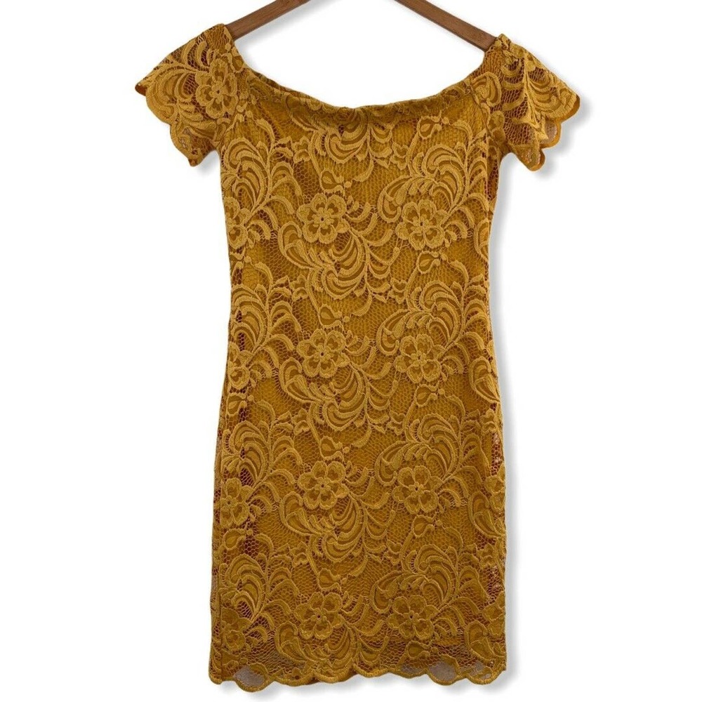 Ambience Yellow Lace Bodycon Dress Small‎